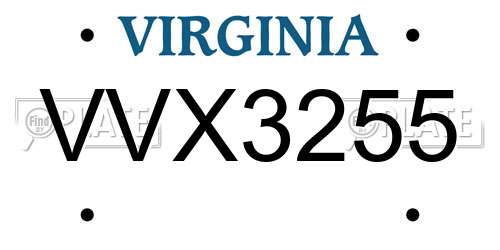 VVX3255 Virginia License Plate