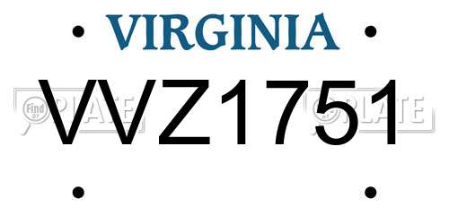 VVZ1751 Virginia License Plate