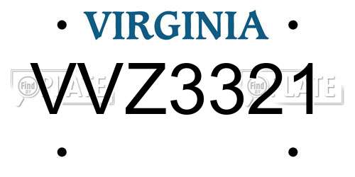 VVZ3321 Virginia License Plate