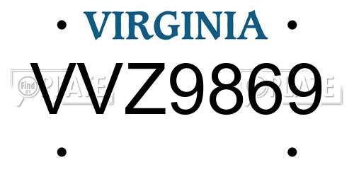 VVZ9869 Virginia License Plate