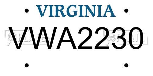 VWA2230 Virginia License Plate