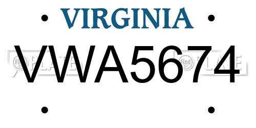 VWA5674 Virginia License Plate