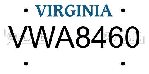 VWA8460 Virginia License Plate