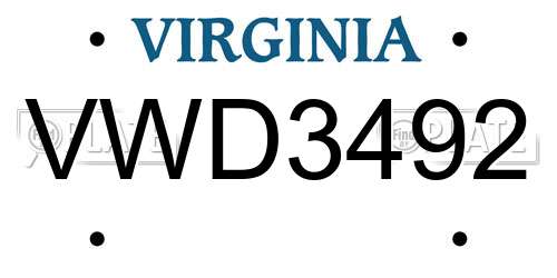 VWD3492 Virginia License Plate