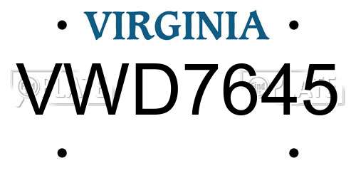 VWD7645 Virginia License Plate