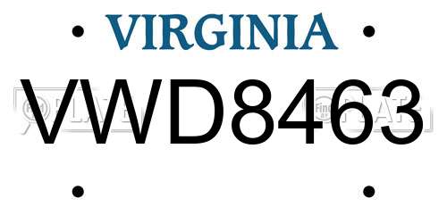 VWD8463 Virginia License Plate