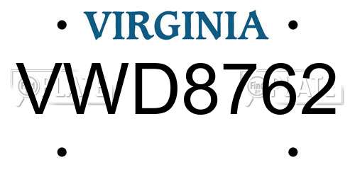 VWD8762 Virginia License Plate