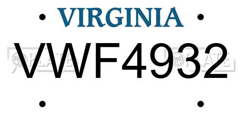 VWF4932 Virginia License Plate