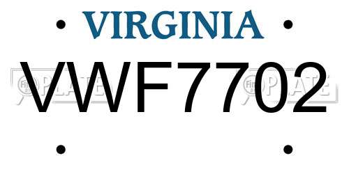 VWF7702 Virginia License Plate