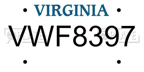 VWF8397 Virginia License Plate