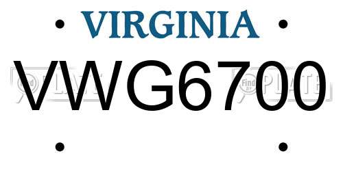 VWG6700 Virginia License Plate
