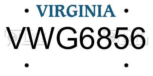 VWG6856 Virginia License Plate