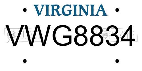 VWG8834 Virginia License Plate