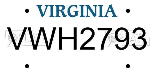 VWH2793 Virginia License Plate