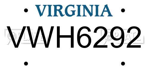 VWH6292 Virginia License Plate