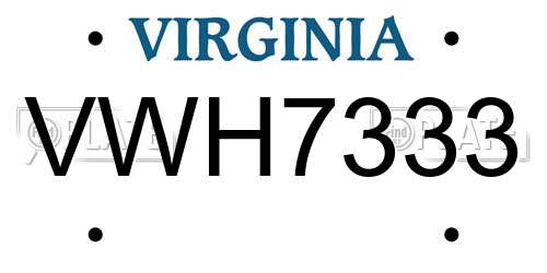 VWH7333 Virginia License Plate