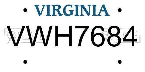 VWH7684 Virginia License Plate