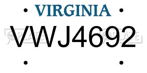 VWJ4692 Virginia License Plate