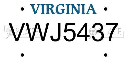 VWJ5437 Virginia License Plate