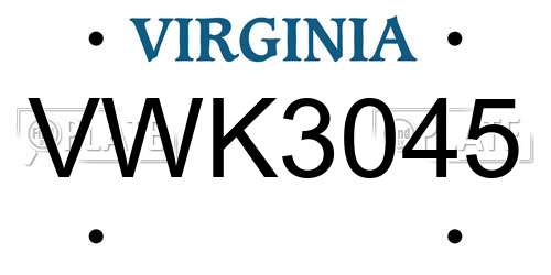 VWK3045 Virginia License Plate