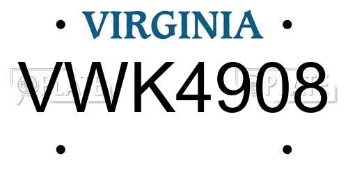 VWK4908 Virginia License Plate