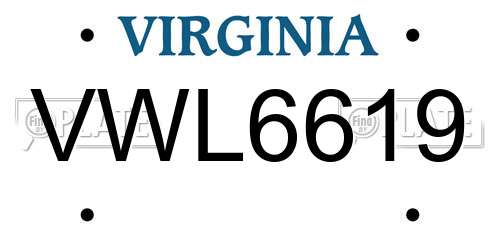 VWL6619 Virginia License Plate