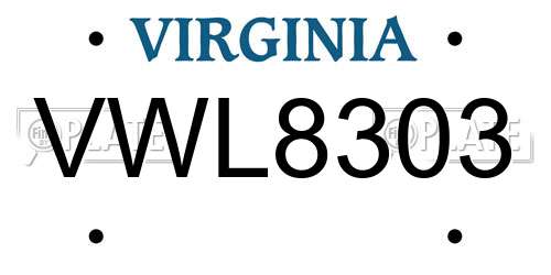 VWL8303 Virginia License Plate