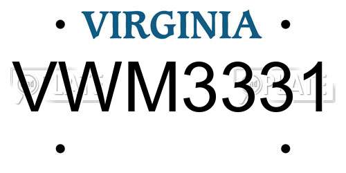 VWM3331 Virginia License Plate