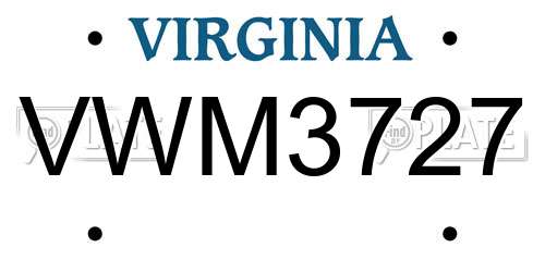 VWM3727 Virginia License Plate