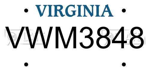 VWM3848 Virginia License Plate