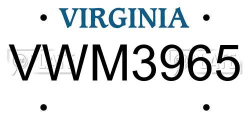 VWM3965 Virginia License Plate