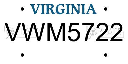 VWM5722 Virginia License Plate