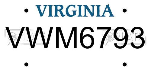 VWM6793 Virginia License Plate