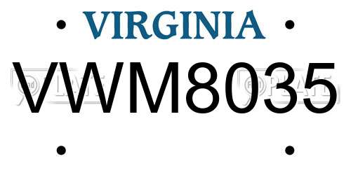VWM8035 Virginia License Plate