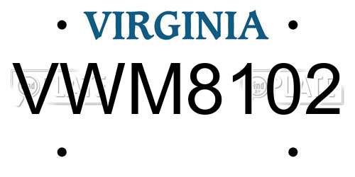 VWM8102 Virginia License Plate