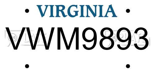 VWM9893 Virginia License Plate