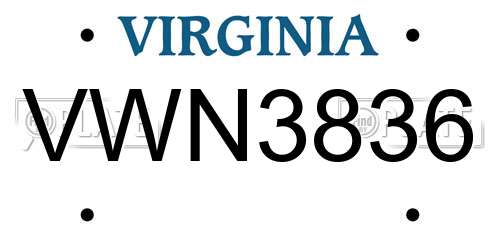 VWN3836 Virginia License Plate