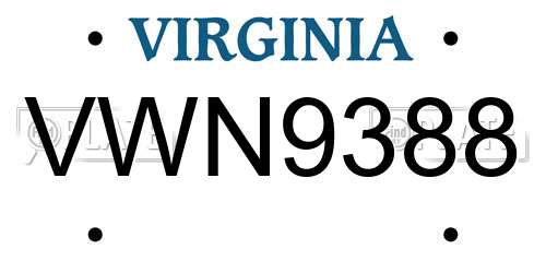 VWN9388 Virginia License Plate