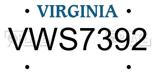 VWS7392 Virginia License Plate