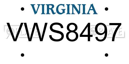VWS8497 Virginia License Plate