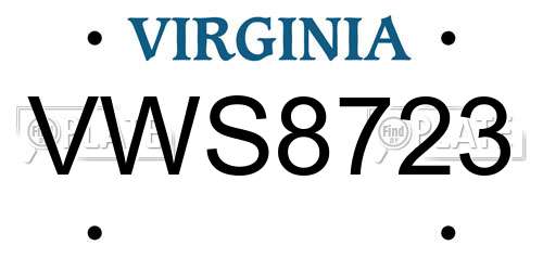 VWS8723 Virginia License Plate