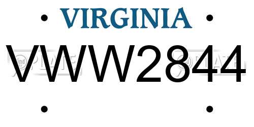 VWW2844 Virginia License Plate