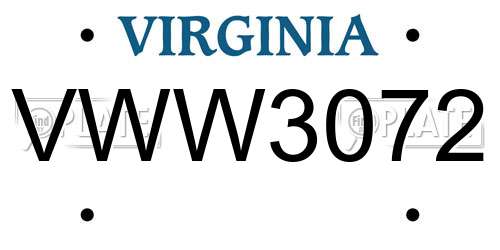 VWW3072 Virginia License Plate