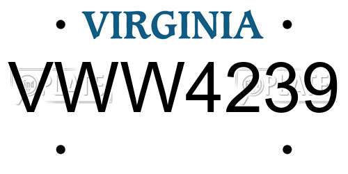 VWW4239 Virginia License Plate