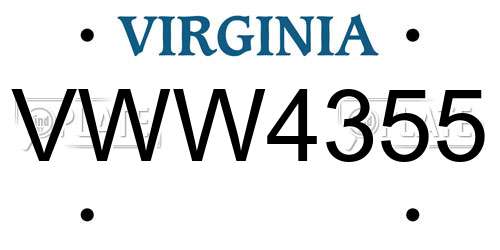 VWW4355 Virginia License Plate
