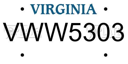 VWW5303 Virginia License Plate