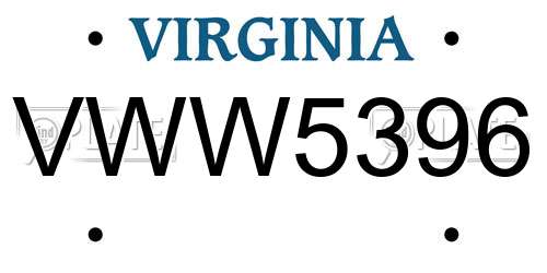VWW5396 Virginia License Plate