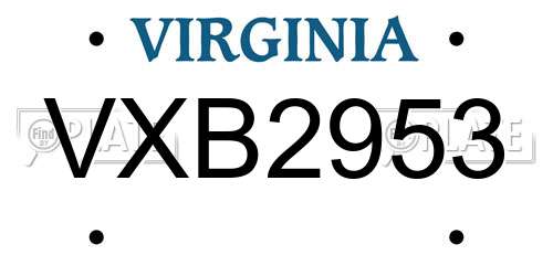 VXB2953 Virginia License Plate