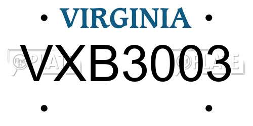 VXB3003 Virginia License Plate