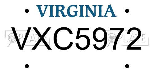 VXC5972 Virginia License Plate